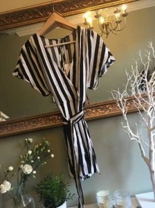 ZARA Stripe Short V Neck Wrap Style Dress Jumpsuit Playsuit BNWT XSmall - Picture 1 of 6