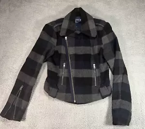 American Eagle Outfitters Women Wool Plaid Jacket Medium Moto Coat Preppy - Picture 1 of 5
