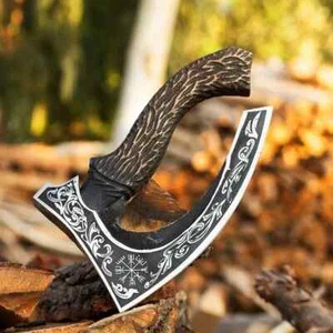 Viking Pizza Cutter Axe Hand-Forged Carbon Steel Ash-wood Handle With Sheath AU - Picture 1 of 7