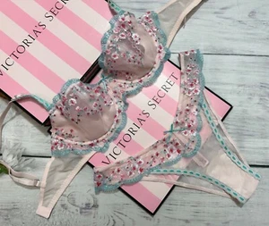 Victoria’s Secret Unlined Set Bra Brazilian Embroidery Cherry Blossom Balconette - Picture 1 of 5