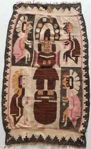 Vintage Handgeknüpft Traditionell Peruanisch Bild Kelim Boden Teppich Carpet 135x78cm - Bild 1 von 12