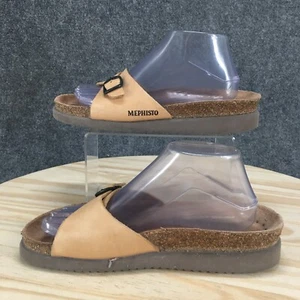 Mephisto Sandals Womens 40 Hafina Slide Beige Leather Buckle Strap Casual Flats - Picture 1 of 17