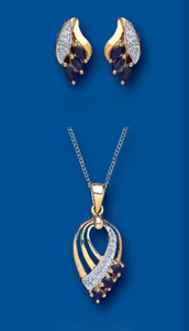 Sapphire and Diamond Set Pendant and Earrings Yellow Gold - Picture 1 of 3