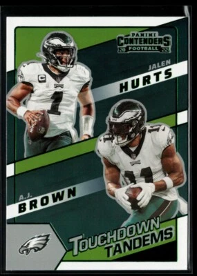 2022 Panini Contenders Touchdown Tandems Emerald #TDT-PHI Brown / Hurts - Image 1 of 2