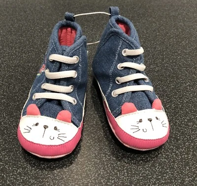 Zapatos Bebé Bebé 9-12 Meses Diseño Cara Gato Talla 3 Equ. ¡LINDO! Material Grip Sole Foto 1 de 4