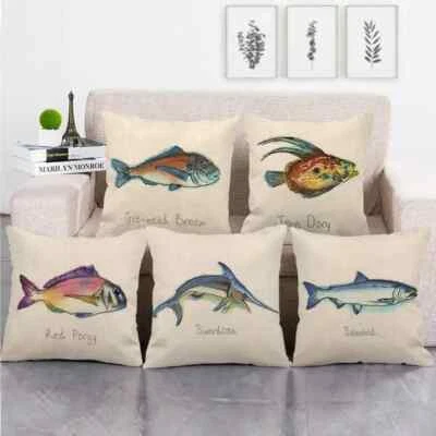 Deep Sea Fish Pillowcase Linen Hug Pillowcase Sofa Backrest Chair Cushion Cover - Image 1 of 4