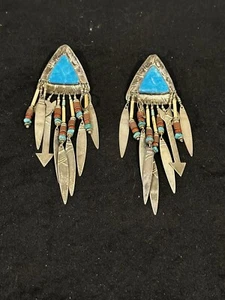 Frecce e piume trafitte turchese argento sterling vintage Tabra argento sterling NOS - Foto 1 di 4