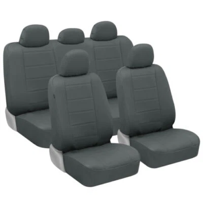 Juego completo de funda de asiento de coche de cuero gris BDK 9 piezas, funda de asiento delantera y trasera B... Foto 1 de 4