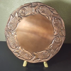 Coppertone 10" Round Fish Design Pillar Candle Holder Wall Art Center Piece  - Picture 1 of 5