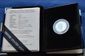 2000 W 1/4 Ounce $25 Platinum Proof Coin with COA MMGP20 - Picture 1 of 5