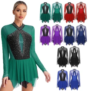 Women Gymnastic Leotard Keyhole Figure Ice Skating Dress Lyrical Dance Costume - Picture 1 of 65