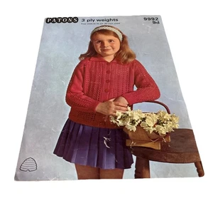 Vintage Patons Girls Cardigan Knitting Pattern 9992. Used Old Stock - Damages - Picture 1 of 4