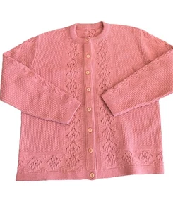 Vintage Woll Strickjacke Pullover Oma Cottagecore Oma rosa 70er Pointelle Large - Bild 1 von 5