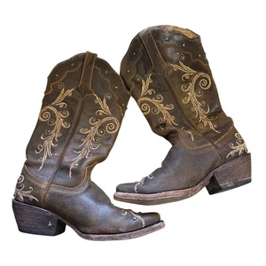Tanner Mark Women's Brown Leather Embroidered Western Cowboy Boots - Picture 1 of 6