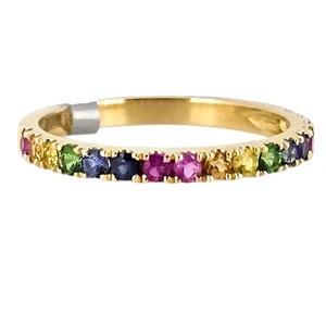 (Nuevo) Anillo Multicolor - Zafiro + Rubí Arco Iris Banda Talla 6 - Imagen 1 de 7