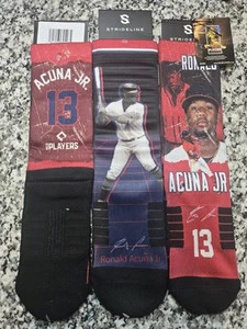 3 PACK STRIDELINE MLB RONALD ACUNA JR. #13 ATLANTA BRAVES SOCKS M/L NWT UNISEX - Picture 1 of 14