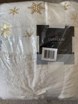 Nuevo Cuddl Duds Acogedor Tiro Suave 50x60 Lámina Dorada Copo de Nieve Kohls Edredón Reversible Foto 1 de 3