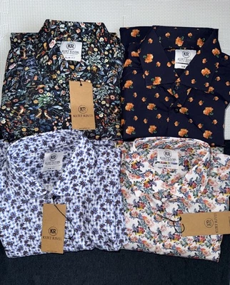 Lotto 4 Kurt River Abito Camicia Uomo Taglia L Manica Lunga Nero Floreale 100% Cotone - Immagine 1 di 4