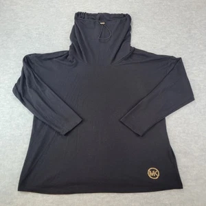 Michael Kors MK Black Cowl Neck Top Long Sleeve Gold Bling MK Logo Womens 1X - Picture 1 of 10