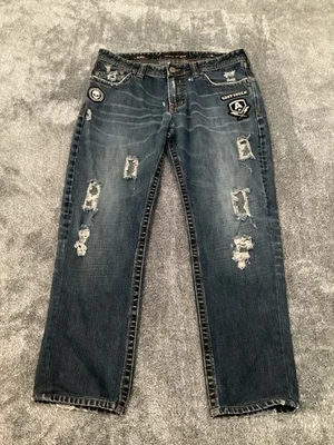 Pantalones de mezclilla Affliction negros premium negros relajados rectos para hombre talla 36x29 desgastados Foto 1 de 4