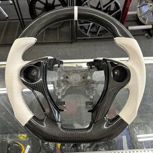 Real Carbon fiber steering wheel Honda Accord 9th 2013~2017 13 17 White Leather - Picture 1 of 2