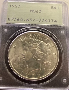 1923 Peace Dollar NGC MS 63 ** Old Green Rattler Slot 25 Box29 Stock Photo - Picture 1 of 2