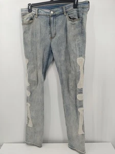 Pantalones de mezclilla MNML para hombre 36 azul lavado claro hueso bordado pierna recta diseñador - Imagen 1 de 13