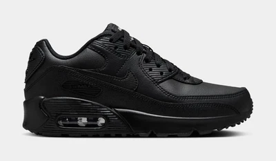 Nike Air Max 90 Black Leather Boys Shoes Trainers UK Size 3 - 5.5    HF6358 001 - Image 1 of 4