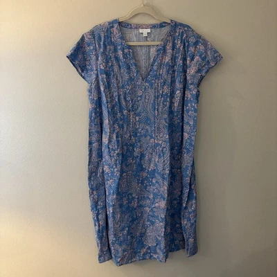 Vestido J. Jill Para Mujer XL Azul Rosa Floral Paisley Love Lino Bolsillos Pintuck Foto 1 de 4