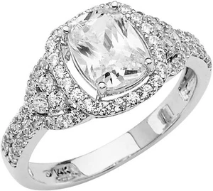 3.50 Ct Elongated Cushion Cut Halo Engagement Wedding Solid 14K White Gold Ring - Picture 1 of 1