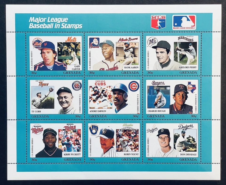 GRENADA MAJOR LEAGUE BASEBALL PLAYERS STAMPS SHEET 1988 MNH SPORTS HANK AARON - Image 1 of 1