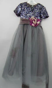 Little girl custom sequin girls gown dress purple,grey,silver tulle 31 1/2" long - Picture 1 of 5