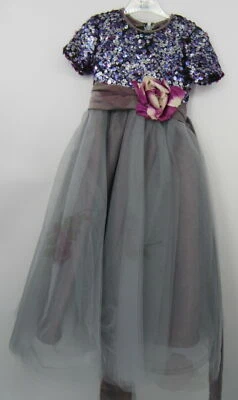 Vestido niña personalizado lentejuelas niñas púrpura, gris, plata tul 31 1/2" largo Foto 1 de 4