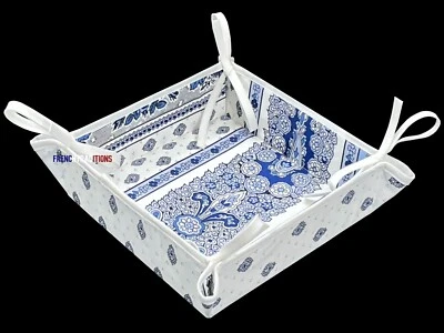 Cesta de pan provenzal francesa flores azul y blanco - Hecha en Francia Foto 1 de 3