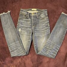 Madewell  9" Inch High Rise Skinny Blue Jeans Dark Wash Distressed Raw Hem 26TL