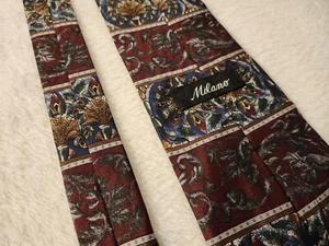 Milano (Burgundy & Blue) Geometric Designer Tie 100% Silk Necktie - Picture 1 of 5