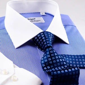 Herren blau Gingham Kontrast doppellagig 80er Jahre fein Wevon formell Business Hemden  - Bild 1 von 10