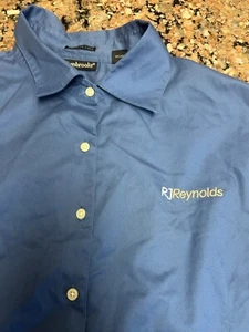 RJ Reynolds Ladies Women’s Button Up Dress Shirt Blue Long Sleeve Large - Picture 1 of 6