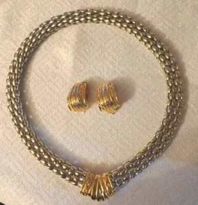 Gold/silver tone mesh necklace w/magnet clasp 18 in. long & 5mm.wide & earrings - Picture 1 of 8