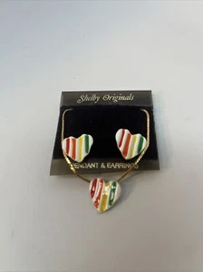 Vintage Shelby Originals Rainbow Heart Pendant & Earrings Set. New Old Stock 80s - Picture 1 of 3