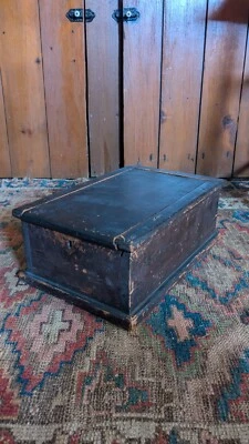 Best Antique Early Primitive Wood Slide Candle Document Box w/ Hasp 13.75" Sq.N - Image 1 of 4