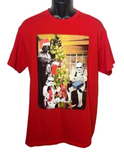 Star Wars Herren T-Shirt rot Weihnachten Vader & Storm Trooper mit Weihnachtsbaum Large - Bild 1 von 8
