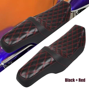 Red + Diamond 2-Up Driver & Passenger Seat For Harley Road King FLHR FLHRC 97-07 - Picture 1 of 16