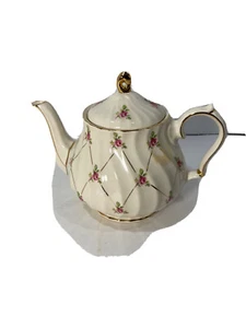 Vintage Sadler England -Tea Pot-Pink Cabbage Rose w/ Gold Lattice Design #3632 - Picture 1 of 8
