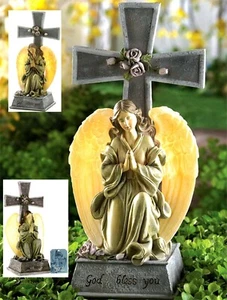 God's Love in Garden ** LIGHTED LED FAUX STONE & BLESSED CROSS SOLAR LIGHT** NIB - Picture 1 of 12