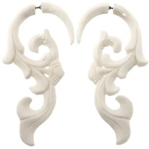 "Pendientes postes de joyería cuerpo tribal de orquídea hueso blanco de calibre falso, 2 3/4" - Imagen 1 de 2