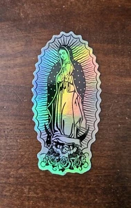 UNSERE DAME VON GUADELUPE JUNGFRAU MARY gestanzter holografischer Aufkleber Vinyl 4,25" x 2,13" - Bild 1 von 1