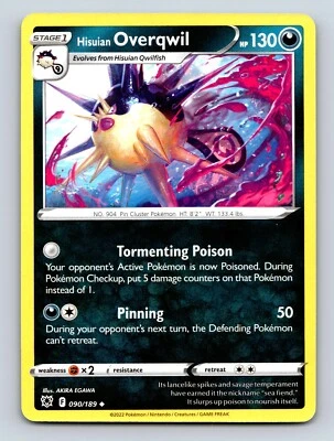 Hisuian Overqwil HP 130 Tormenting Poison Attack Black Pokémon Card - Image 1 of 4
