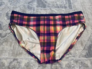 NWOT Isaac Mizrahi Womens Bikini Swim Bottoms Blue Pink Yellow Plaid Size Large - Picture 1 of 4