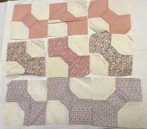 Vintage BOWTIE Patchwork Quilt Blocks Squares 6" Hand Stitched Feed Sack Lot 12 - Picture 1 of 9